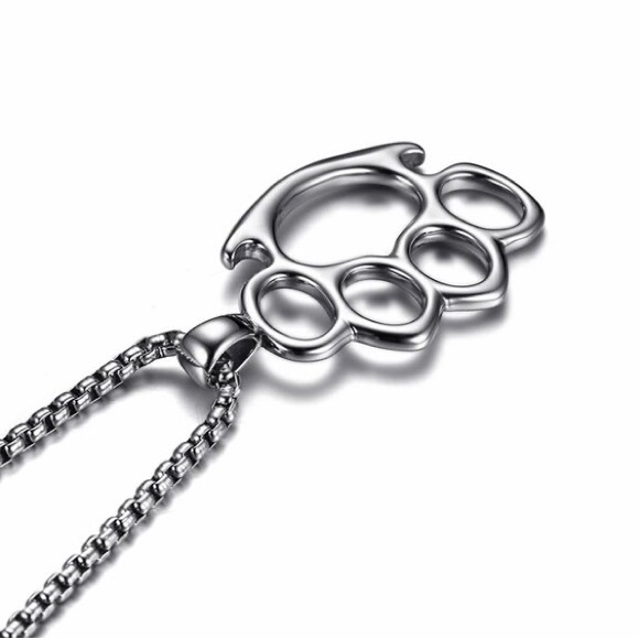 Mens Necklace,Stainless Steel Knuckles Pendant Necklace, Mens Jewelry - Picture 4 of 6